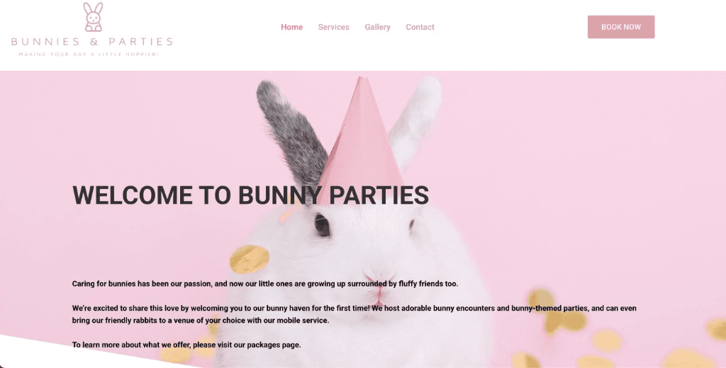 Bunnies & Parties website preview