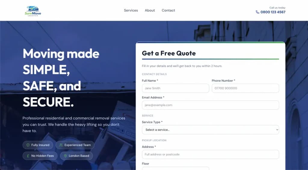 SureMove Logistics website preview